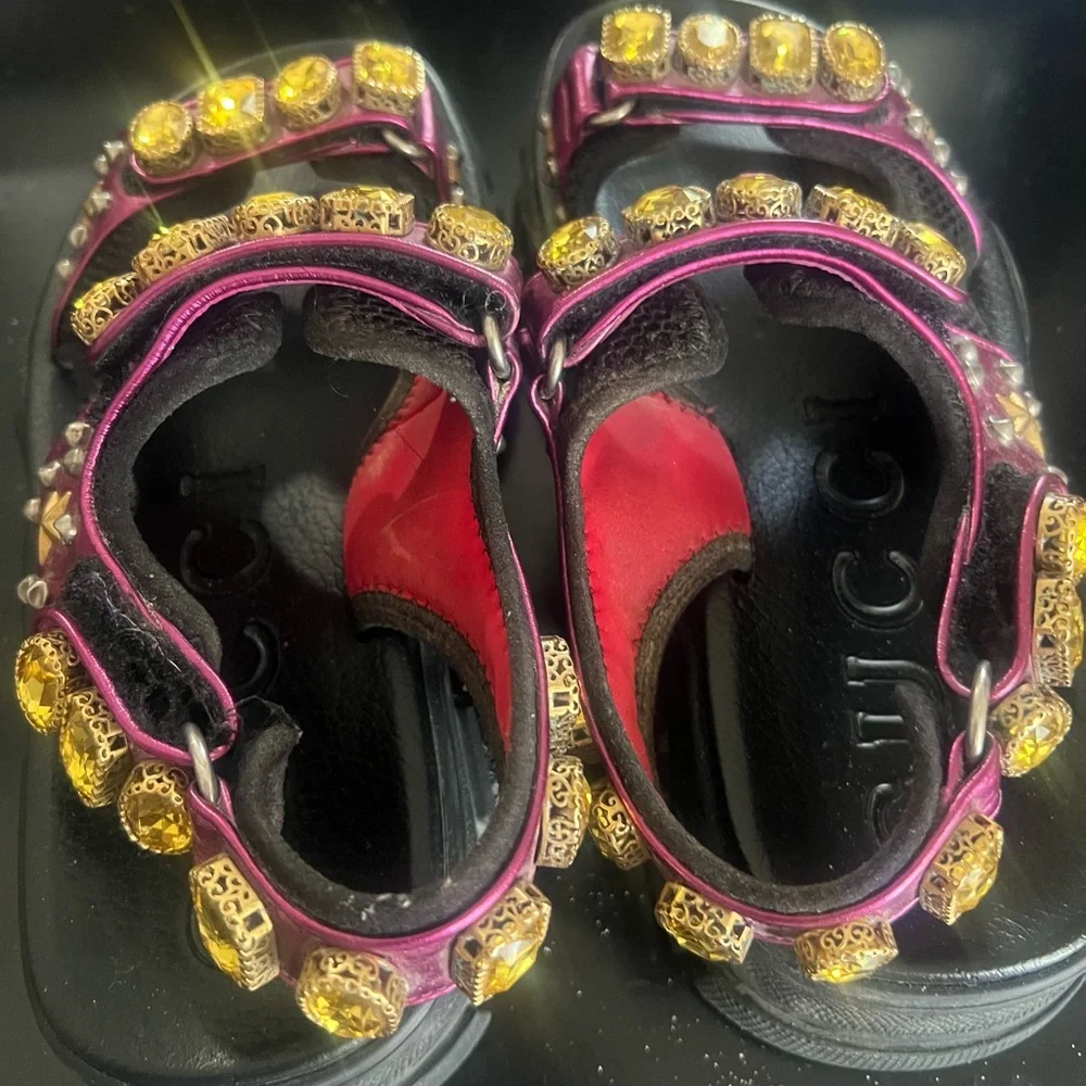 Gucci Black and Purple Sandals with Yellow Accents - Picture 6 of 6